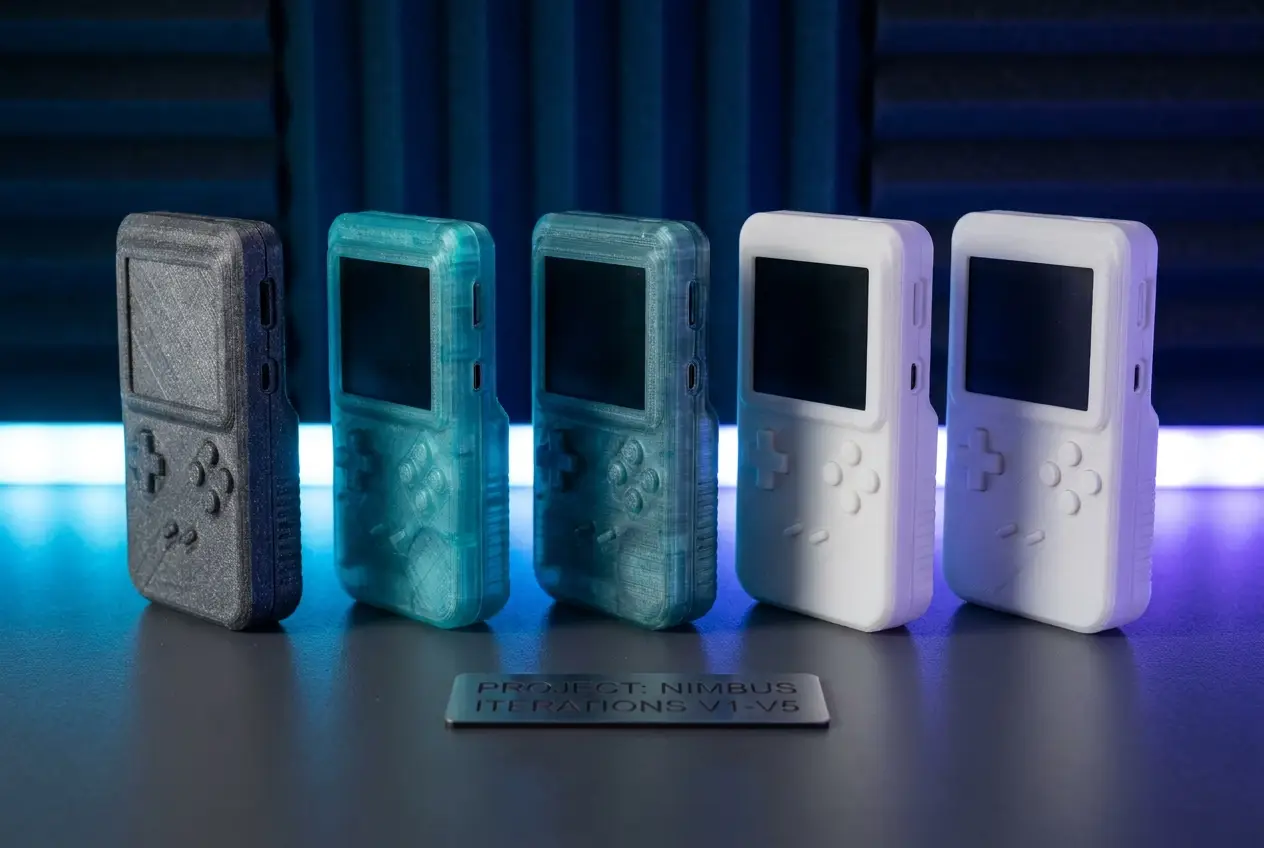A row of iterative 3D-printed product prototypes